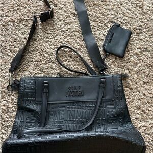 Steve Madden Black Embossed Tote and Pouch